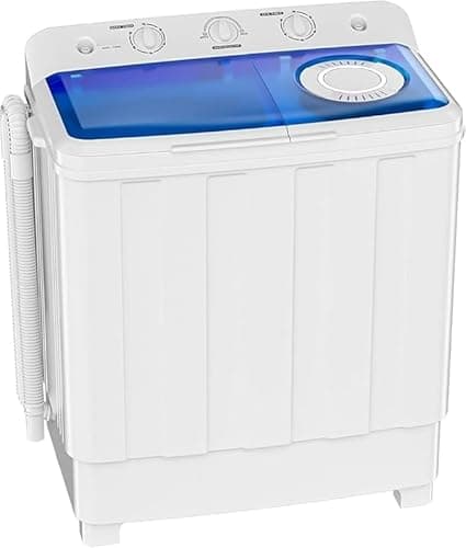 Portable Washing Machine, 28lbs Twin Tub Washer Mini Compact Laundry Machine with Drain Pump, Semi-automatic 18lbs Washer 10lbs Spinner Combo for Dorms, Apartments, RVs