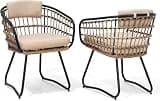 Pellebant 2-piece Outdoor Dining Set for 2 Person - Weather-Resistant Patio Dining Furniture Set, Wicker Chair with Cushion for Deck, Porch, Backyard, Bei