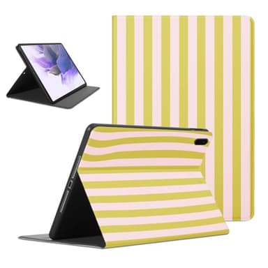 Mrtponk Aesthetic Green Pink Striped Tablet Case for Samsung Galaxy Tab S8 11 Inch, Cute Girls Simple Stripes Print Geometric Vertical Line Design Soft TPU Protective PU Flip Holder Cover for Girl Boy