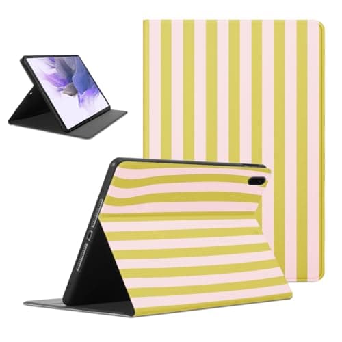 Mrtponk Aesthetic Green Pink Striped Tablet Case for Samsung Galaxy Tab S9 FE 10.9" SM-X510/X516B, Cute Stripes Print Geometric Vertical Line Soft TPU Protective PU Flip Holder Cover for Girl Boy