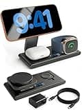 Foldable 3-in-1 Wireless Charging Station with 45W Adapter Included|25W Magnetic MagSafe Charger Stand with Display Screen|iPhone 15/16/17 Pro Max Plus Air,Compatible with AirPods,Apple Watch