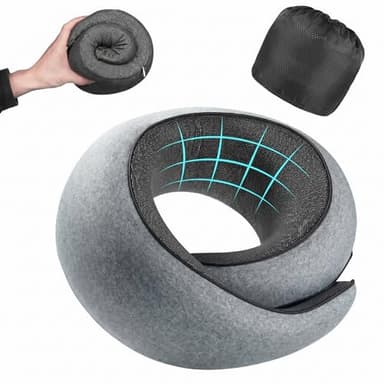 Asteraty Travel Pillow, Memory Foam Neck Pillow with Ergonomic 360° Support, Travel Neck Pillow for Airplanes, Compact Design for Plane, Car & Office Travel Essentials, Gray