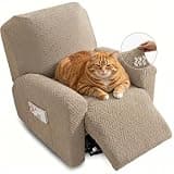 NORTHERN BROTHERS Recliner Chair Covers, Stretch Recliner Covers That Stay in Place 4 Pieces 1 Seater with Storage Pockets, Washable Recliner Slipcovers for Kids, Pet, Khaki