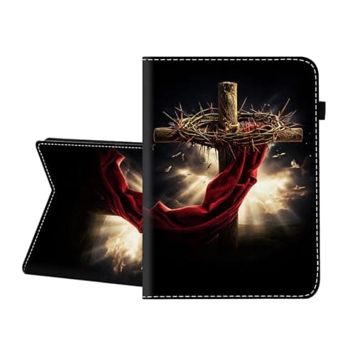 CICPLKSE Case for Samsung Galaxy Tab A 9.7 inch 2015 Model (SM-T550/T555C),Premium PU Leather Cover with Auto Sleep Wake,Christian Cross