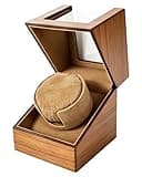 EUGQKBW Single Wooden Automatic Watch Winder Box, Ultra-Quiet Japanese-Made Motor with Soft Velvet Interior, Dual Power Supply Watch Rotator for Bedroom Nightstand, Ideal Gift for Men & Collectors