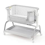 Paulmele 3 in 1 Baby Bassinet,Rocking Bassinets Bedside Sleeper with 6 Adjustable Heights,Breathable Full-Mesh,Comfortable Mattress & Lockable Wheels,Stable Rolling Portable Crib for Newborns(Gray)