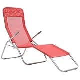 KMUNGDWG Set of 2 Folding Sun Loungers with Adjustable Backrest, Extra-Strong Textilene Fabric, Powder-Coated Steel Frame, Red Lounge Chairs for Garden Beach