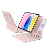 ZYNTHRALIX for iPad 11th (A16, 2025)/10th Generation Case with Keyboard, Portrait/Landscape, 11-Color Backlit & Multi-Touch Trackpad, Detachable Case & Stain-Resistant Leather, Pencil Buckle,Baby Pink