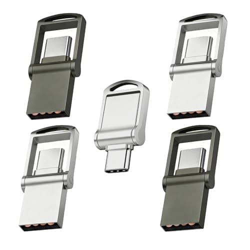 Mini USB Flash Drive 16GB x 5-Pack, USB C & USB A Dual Drive Memory Stick, Thumb Drive with Rotatable Cover, External Storage USB Drive for iPhone 17/16/15, Android, Computers, iPad and More