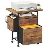 DUMOS 2 Drawer Mobile File Cabinet, Rolling Printer Stand with 24'' Wide Desktop, Fabric Drawer Cabinet Under Desk Fits A4/Letter Size, Printer Cart with Storage Side Bag for Home Office, Rustic Brown