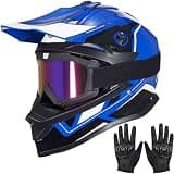 Youth Dirt Bike Helmets,MM605 Kids Full Face Motorcycle Helmet for Off-Road ATV UTV BMX Street Riding,Kids Motocross Helmet with Goggles Gloves,DOT Approved (Gloss Blue, M)