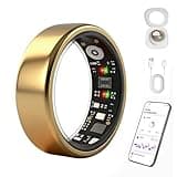 AutrefoisElf Smart Ring for Women Men, Health Fitness Ring Gen 3 with Free App No Subscription Fee, Stress & Sleep Monitor, Heart Rate & Step Tracker, IP68 Waterproof, Android/iOS Compatible (Gold,9)