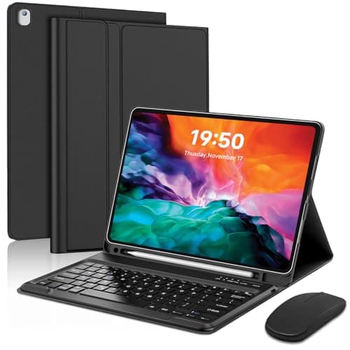 YUNPLE for iPad Pro 12.9 inch Detachable Keyboard Case with Mouse -Rechargeable Smart Folio Cover with Pencil Holder for 1st & 2nd Generation (2015/2017), Wireless Bluetooth Typing for Work and Study