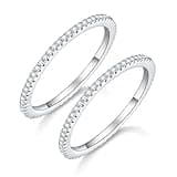 MINDDHA 2-Pack Stacking Rings Stackable Eternity Bands for Oura Gen 4/Oura Gen 3, Cubic Zirconia Simulated Diamond Oura Ring Stack for Women, Silver Color-1.5mm Band Size 11