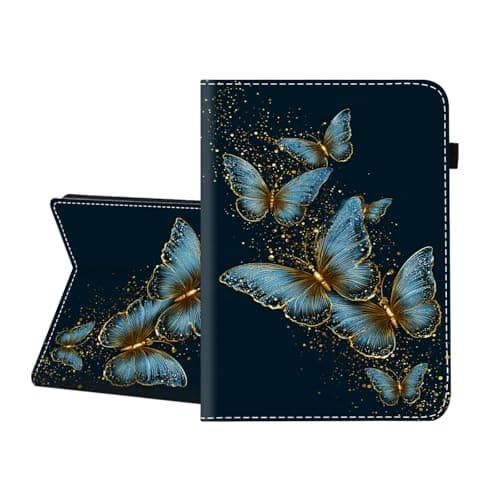 CICPLKSE Case for Samsung Galaxy Tab A 10.1 2019 Model SM-T510/T515/T517,Premium PU Leather Cover with Auto Sleep Wake,Blue and Gold Butterflies