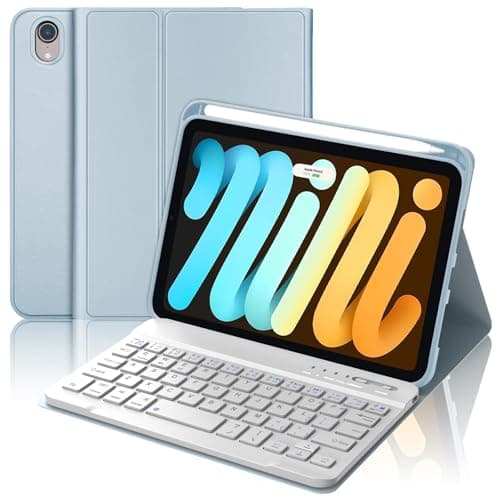 WINCHKING Keyboard Case for iPad mini (A17 Pro) 7th Generation/Mini 6th Gen 8.3 Inch,Slim and Lightweight,Detachable Wireless Keyboard Folio Case with Pencil Holder (Sky Blue)