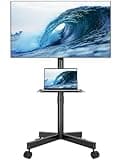 BONTEC Mobile TV Stand for 23-65 Inch TVs, Rolling TV Stand with Locking Wheels, Adjustable Height, Media Shelf, Outdoor TV Stand Max VESA 400x400mm, Holds Up to 88lbs