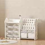Thickened Plastic Bookshelf, Large Capacity Multi-Compartment Bookcase with Removable Bins, Castle-Inspired Pantry Organizer for Study Room, Game Room, Living Room(Size:Large)