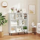 LOVEZOE 8 Cube Bookcase, 39.5 Inch Wide Storage Shelf with 5 Metal Legs, White and Black, for Home Office, 39.5” L x 9.5” W x 42” H