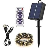 JYJXCOS Replacement Solar Panel for String Lights, IP65 Waterproof Solar Panel for Outdoor Lights, 3.7V 1200mAh Solar Adapter for Outdoor Lights with 8 Modes Remote Control (24V)
