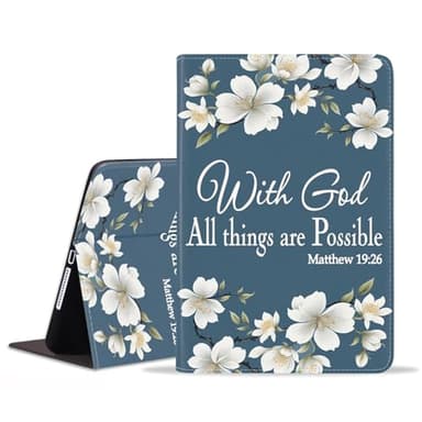 FVAENDHIO Case for Samsung Galaxy Tab A11 Plus/ A11+ 11" 2025 / A9+/ A9 Plus 2023, Protective Leather Case, Adjustable Stand Auto Wake/Sleep Smart Cover, Floral Quote Bible Verse Matthew 19:26