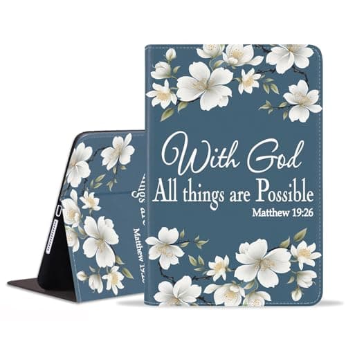 FVAENDHIO Case for Samsung Galaxy Tab A11 Plus/ A11+ 11" 2025 / A9+/ A9 Plus 2023, Protective Leather Case, Adjustable Stand Auto Wake/Sleep Smart Cover, Floral Quote Bible Verse Matthew 19:26
