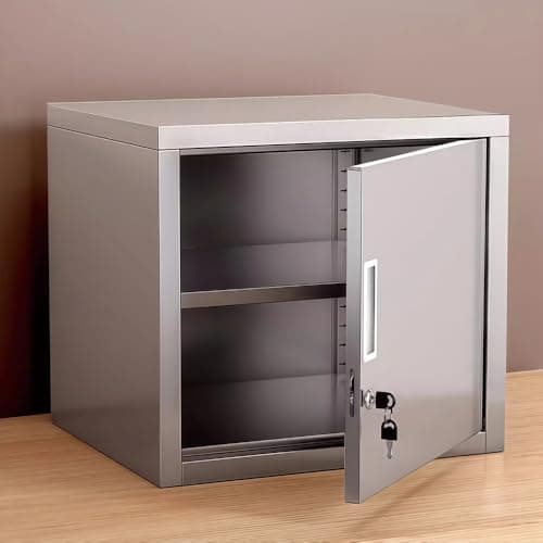 Tpbanrnge Steel Locking Storage Cabinet, Single Door Metal File Cabinet with Adjustable Shelves, Compact Secure Storage Locker for Office, Kitchen, Garage, Pharmacy, Lab(Gray,17.7 * 15.7 * 15.7in)