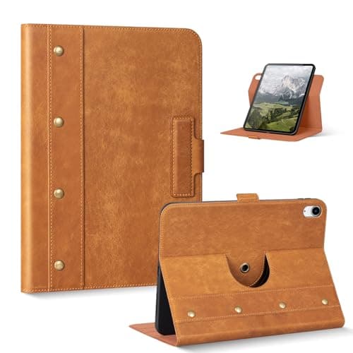 NANRUIL for iPad (A16) 11th Gen 11 inch 2025 and iPad 10th Gen 10.9 inch 2022 Rotating Case 360 Degree Rotation Genuine Leather Cover Protective Shell,Auto Wake/Sleep and Buckle.Yellow Brown