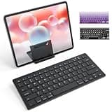 OMOTON Ultra-Portable Bluetooth Keyboard for iPhone iPad, Rechargeable with Adjustable Stand, Compact Wireless Keyboard for iPad Pro/Air/Mini & iPhone Series, Ideal for Study, Travel and Office, Black