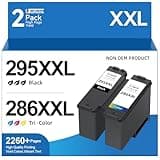 High Yield 295XXL 286XXL Ink Cartridge Compatible for Canon PG-295 CL-286 PG-295XL CL-286XL Large Capacity Compatible for Canon Pixma TS6520 fit for Pixma TS4320 TS6520 TR7120 Inkjet Printer (2 Pack)