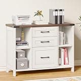 Halitaa 3 Drawer File Cabinet, Farmhouse Lateral Filing Cabinet Fits File Letter or A4 Size, Wooden Printer Stand with Open Storage Adjustable Shelf for Home Office, White