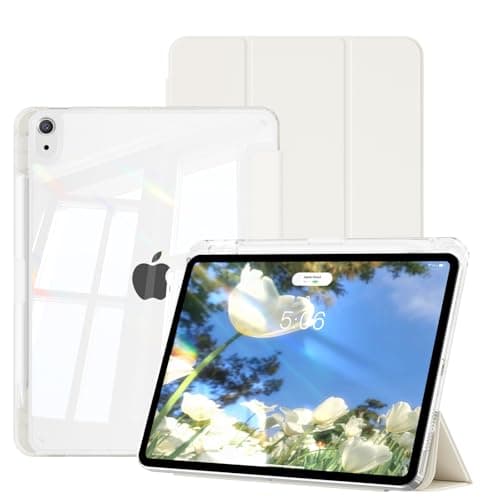 GKABXY Case for iPad Air 11 Inch M3/M2 (2025/2024), iPad Air 5th/4th Generation (2022/2020), Hybrid Protective Case with Pen Holder, Clear Transparent Back Cover, Anti-Yellowing Case, Cream White