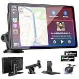 CarPlay Screen for Car, 9 Inch Wireless Apple CarPlay & Android Auto Screen with 1080P Backup Camera, 170° Wide Angle Night Vision, GPS Navigation, Mirror Link, Voice Control, Bluetooth Audio