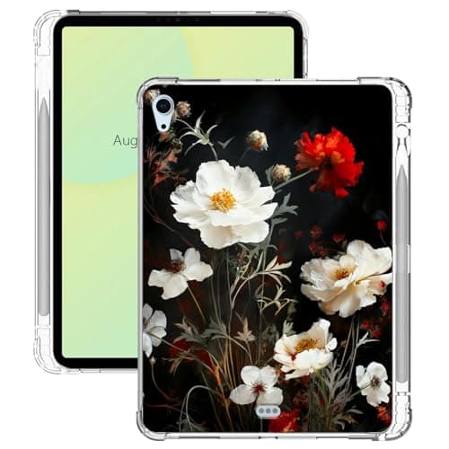 for iPad Air 11 inch Case Lightweight Ultra Slim Transparent Flexible TPU Shock Proof Clear Tablet Cover Case for iPad Air 6th Generation M2 11 inch 2024 Release - White Red Flowers