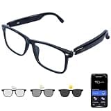 AI Smart Glasses, Anti Blue Light Bluetooth Translation Glasses with 164 Hands-Free Calls & Audio Multifunctional Smart Sunglasses for Men Women Travel Trade Business (KL07-Black-Color-Change-Lens)