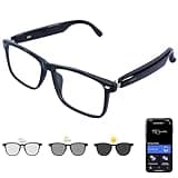 AI Smart Glasses, Anti Blue Light Bluetooth Translation Glasses with 164 Hands-Free Calls & Audio Multifunctional Smart Sunglasses for Men Women Travel Trade Business (KL07-Black-Color-Change-Lens)