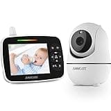 ANMEATE Baby Monitor with Remote Pan-Tilt-Zoom Camera,Large Display Video Baby Monitor with Camera and Audio |Infrared Night Vision |Two Way Talk | Room Temperature| Lullabies and 960ft Range(Black1)