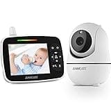ANMEATE Baby Monitor with Remote Pan-Tilt-Zoom Camera,Large Display Video Baby Monitor with Camera and Audio |Infrared Night Vision |Two Way Talk | Room Temperature| Lullabies and 960ft Range(Black1)