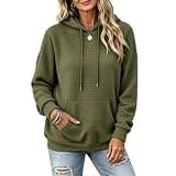 Waffle Knit Hoodies for Women Long Sleeve Oversized Soft Comfy Sweatshirt Casual Fashion Fall Winter Hooded Tops Army Green