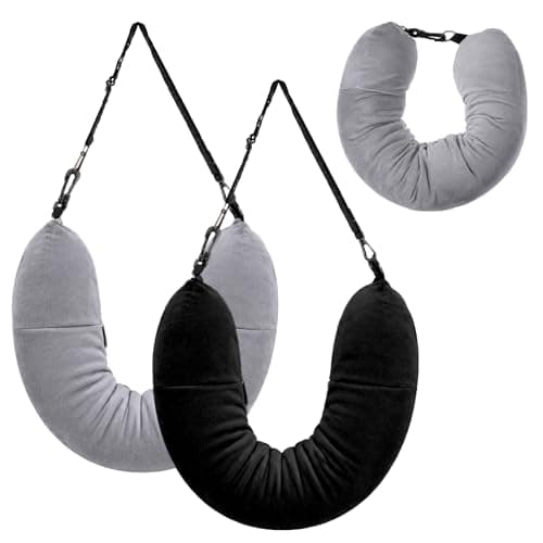Jeffdad 2 Pack Stuffable Travel Pillow for Extra Luggage, Adjustable Stuffable Neck Pillow with Straps Fillable Travel Pillows Storage Bag No Filler Storage Pillows for TravelEssentials