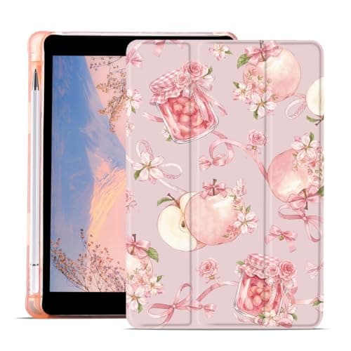AdorableWhimsy Cute Ribbon Flower Case for iPad 5th/6th Generation(2017/2018) for iPad Air 1st/ Air 2nd 9.7" Aesthetic Pink Leather Protective Case Trifold Soft Back Cover with Pencil Holder