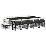 WRJENFSC 15 Piece Garden Dining Set, Large Black PE Rattan Outdoor Dining Table and Chairs with Tempered Glass Top, Space Saving Foldable Furniture for Patio and Backyard