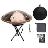 Summina Handpan Drum 22 Inch D Minor Kurd 440Hz, 10 Notes Professional Handpan Instrument for Adults, Nitrogen Steel Hand Drum with Stand, Carrying Backpack, Drumsticks & Cleaning Cloth, (Gold)