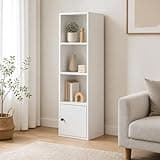 Furevol 4-Tier Bookcase with Closed Storage, Cube Bookshelf, Book Shelf, 9.3 x 12 x 41.8, for Organization and Storage, Home Office, Living Room, Bedroom, White