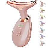 SDKWDH Red Light Therapy for Face and Neck, 7 Color Face Massager Tool for Wrinkles, Double Chin, Vibrating Facial Massager with Thermals for Skin Care, Rose Gold
