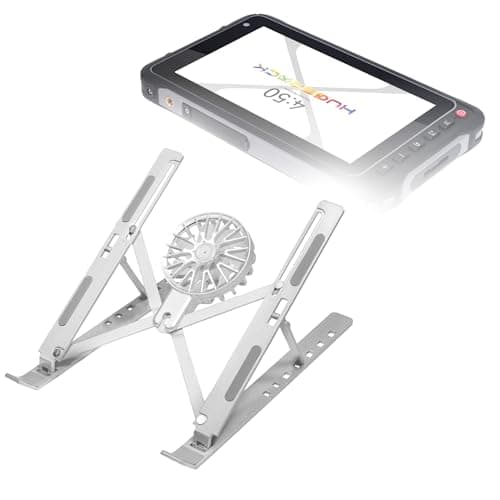 BoxWave Stand and Mount Compatible with HUGEROCK X72 Rugged Tablet (7 in) - QuickSwitch Stand with Cooling Fan, Portable, Multi Angle Viewing Ventilator - Metallic Silver