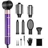Vincofy 7 in 1 Blow Dryer Brush Set – Hot Air Styler for Fast Drying, Curling, Straightening & Volumizing – Ionic Hair Dryer Brush with 1500W Power – No Heat Damage for All Hair Types – Purple