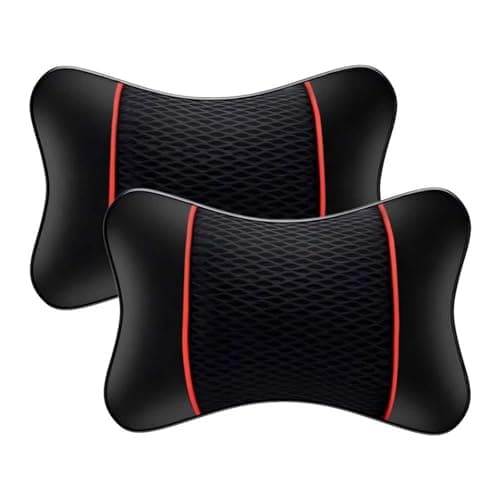 2 Pack Memory Foam Car Neck Pillow for Alfa Romeo Mito 2008-2019 - Soft Headrest Cushion with Adjustable Strap Detachable PU Leather Cover,Black-Red
