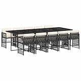 WRJENFSC 11 Piece Patio Dining Set, Black PE Rattan Outdoor Furniture Set with 10 Foldable Chairs and Tempered Glass Table, Space Saving Garden Dining Table Set with Cushions