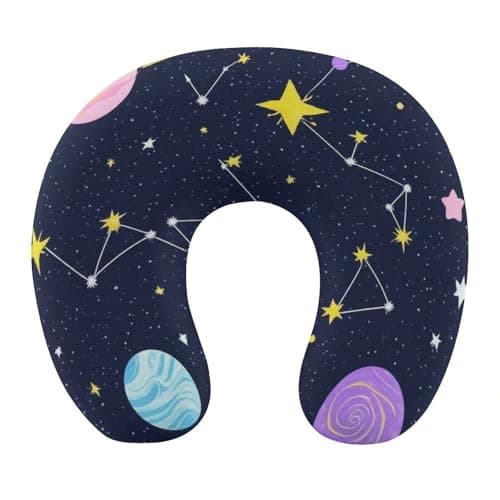 Blue Zodiac Galaxy Starry Night Stars Glow in The Dark Midnight Head Support Portable Travel Neck Pillow U-Shaped Travel Neck Pillows Travel Pillow Memory Foam for Airplanes